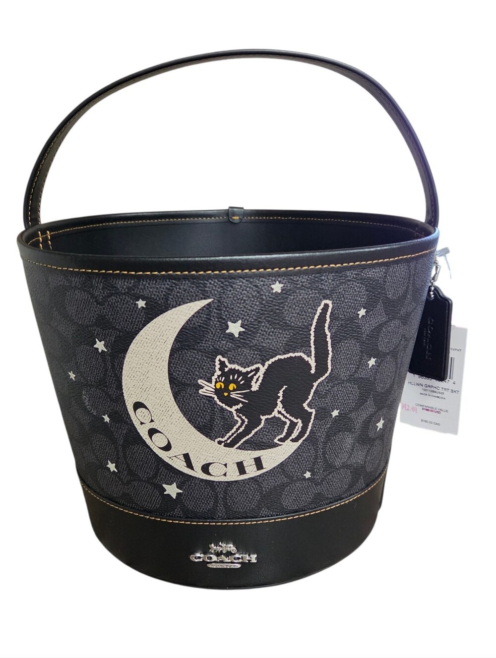NWT Coach CW536 Trick Or Treat Halloween Bucket Moon Cat Graphic Graphite Black